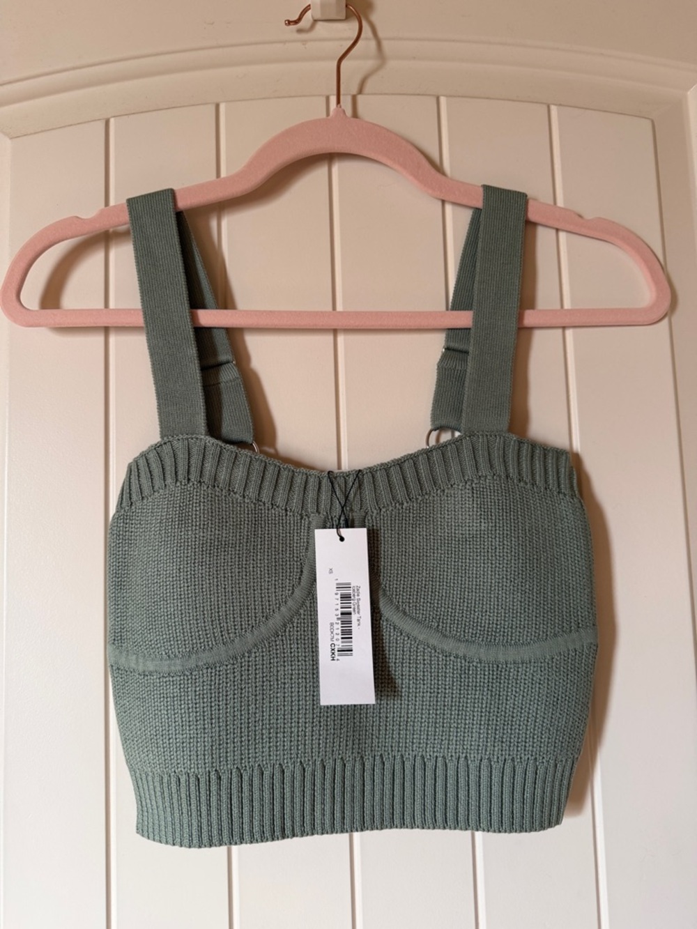 The Drop Knit Bustier Crop Top in Sage Green